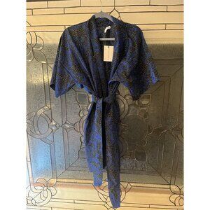 NWT Stevie Howell 35% Silk/65% Cotton Light Sashed Otomi Navy Robe OS Loose Tag!